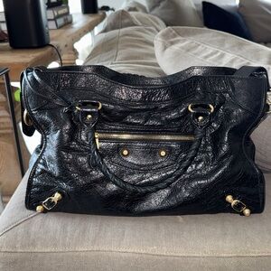 Authentic Balenciaga Motocross Giant City Bag Medium with Gold Accents